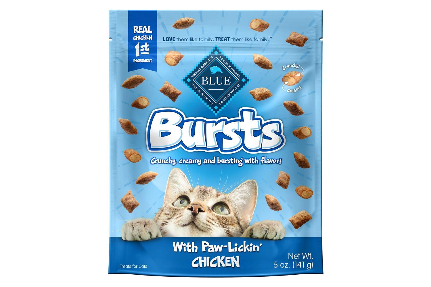 蓝色水牛爆发与爪舔鸡猫零食